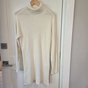 Bar III Cream Turtleneck Sweater Dress Midi Ribbed Zip Side Slits Boho Cozy M